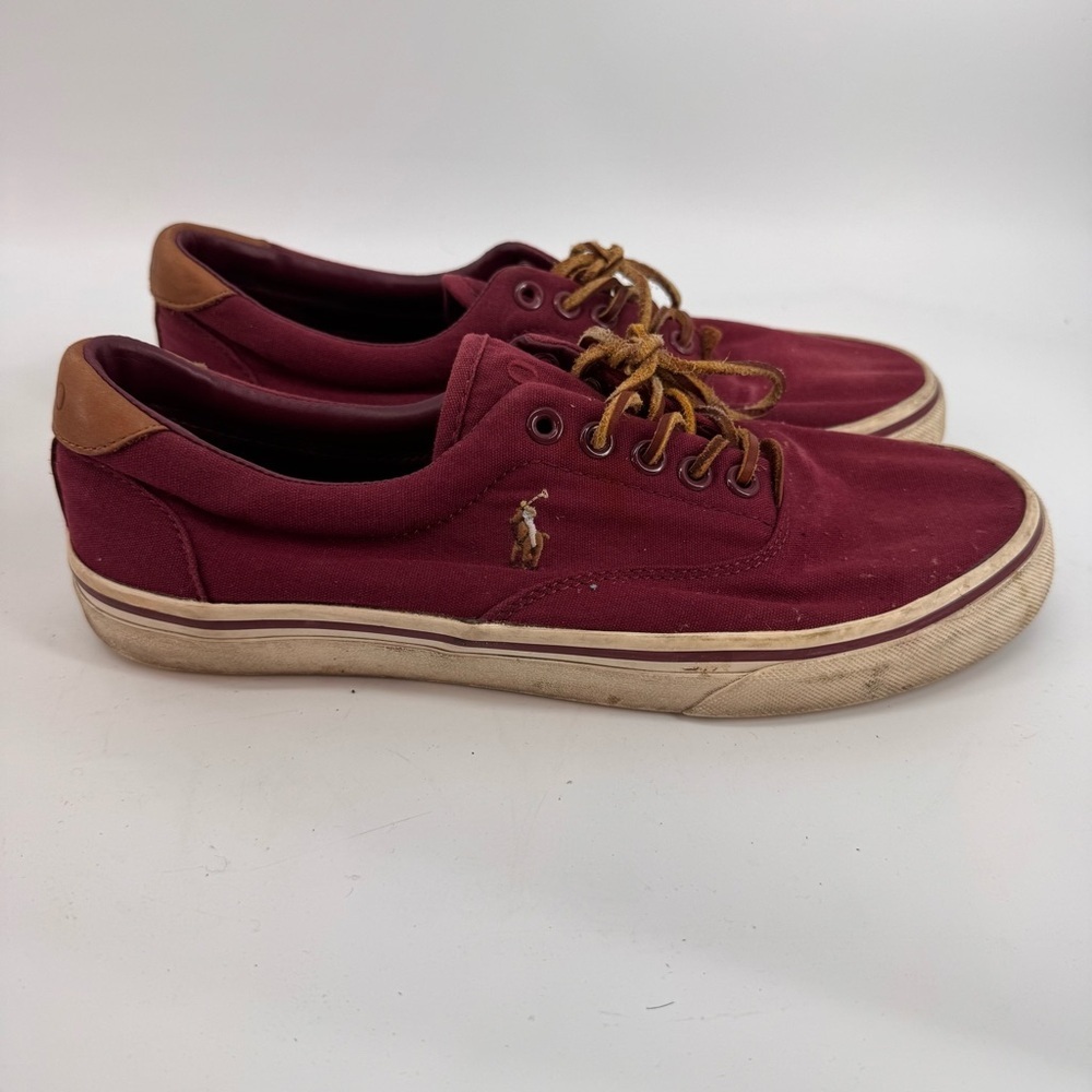 Polo Ralph Lauren Men’s 8 Burgundy Brown Leather Sneakers Tennis Shoes - Picture 1 of 4